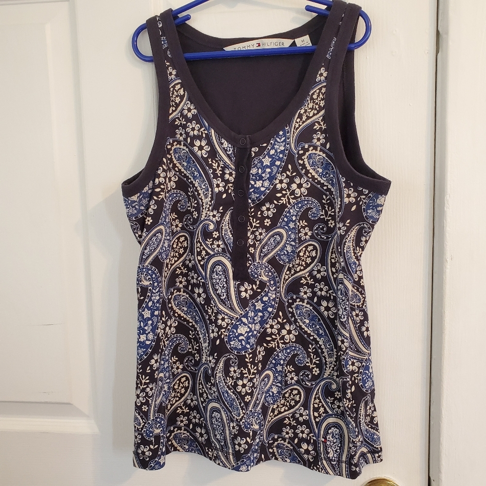 TOMMY HILFIGER Tank Top Blue Paisley Medium Womens
